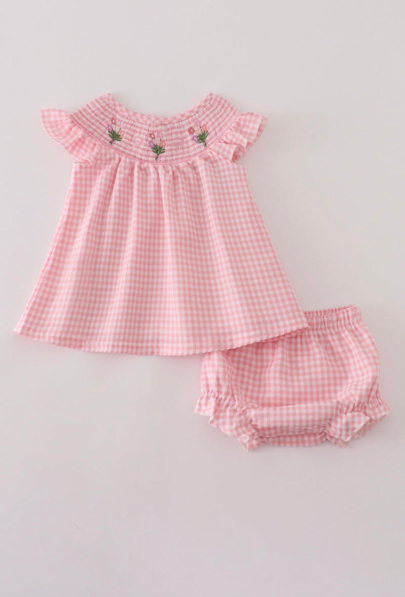 Girl Pink floral smocked Bloomer set
