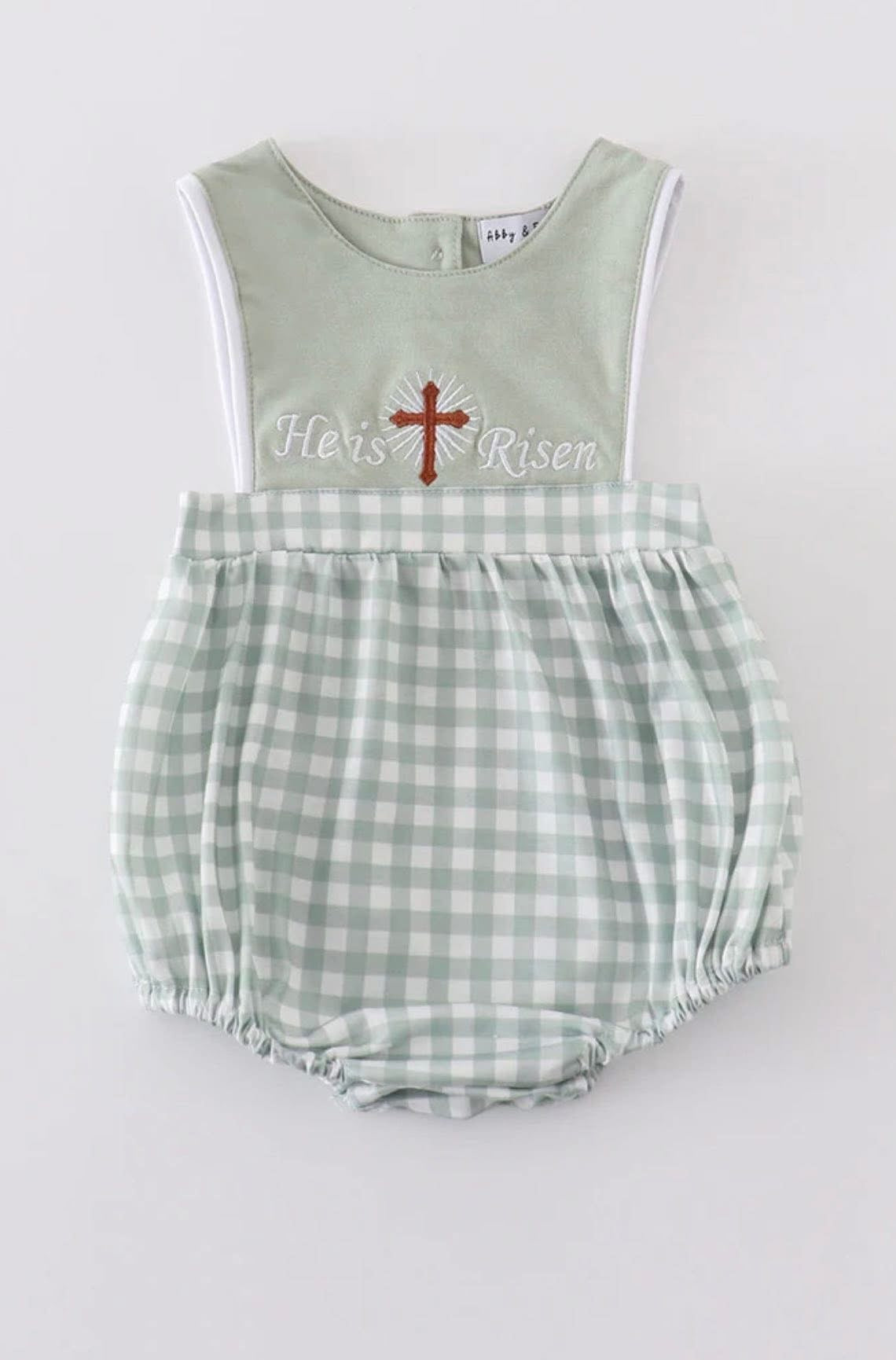 (Sale) Boys Green gingham Easter bubble