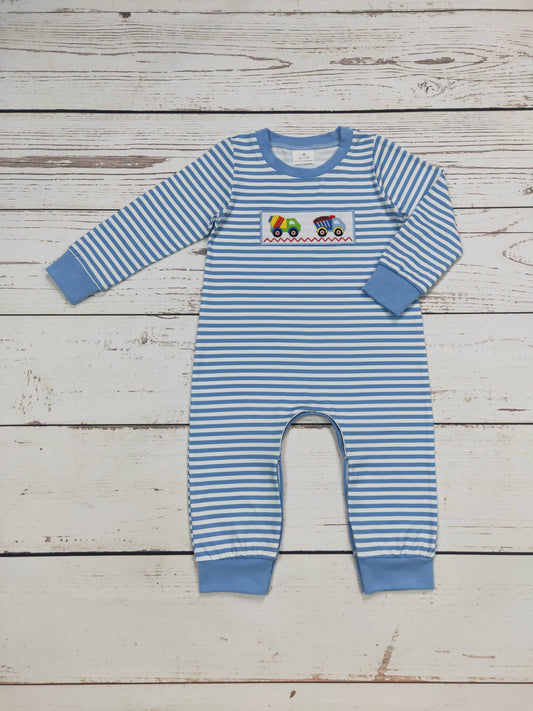 Baby Boy Construction Vehicles Appliqué Romper