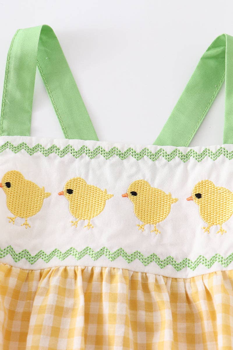 Yellow Plaid Chicken Applique Boy Romper Easter