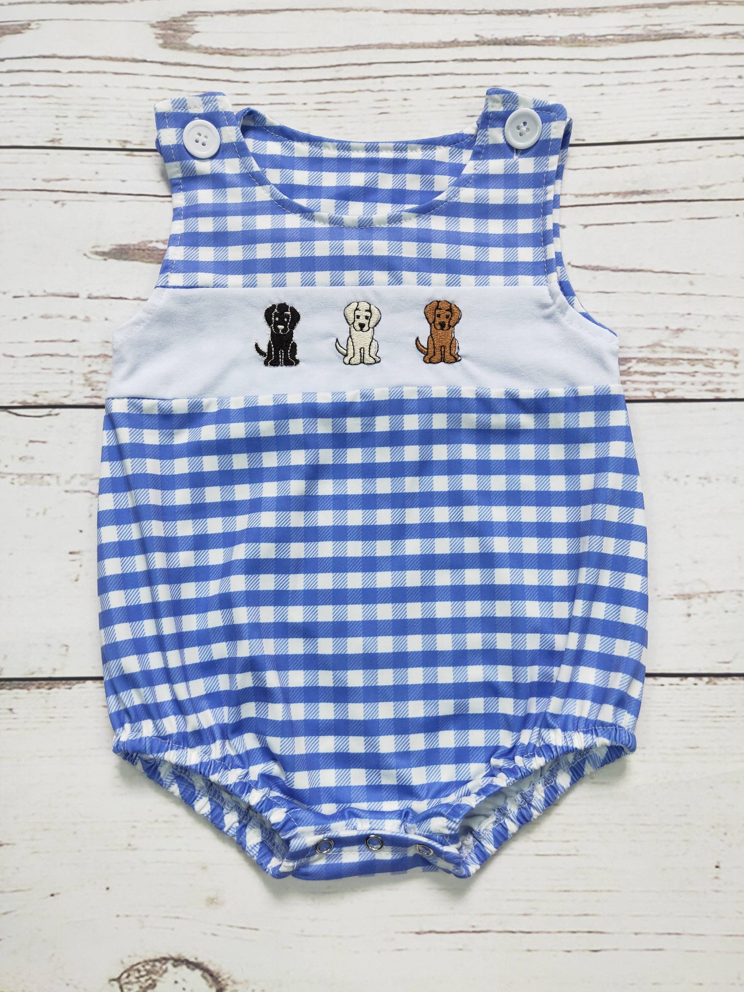 Baby Boy Checkered Dog Appliqué Romper