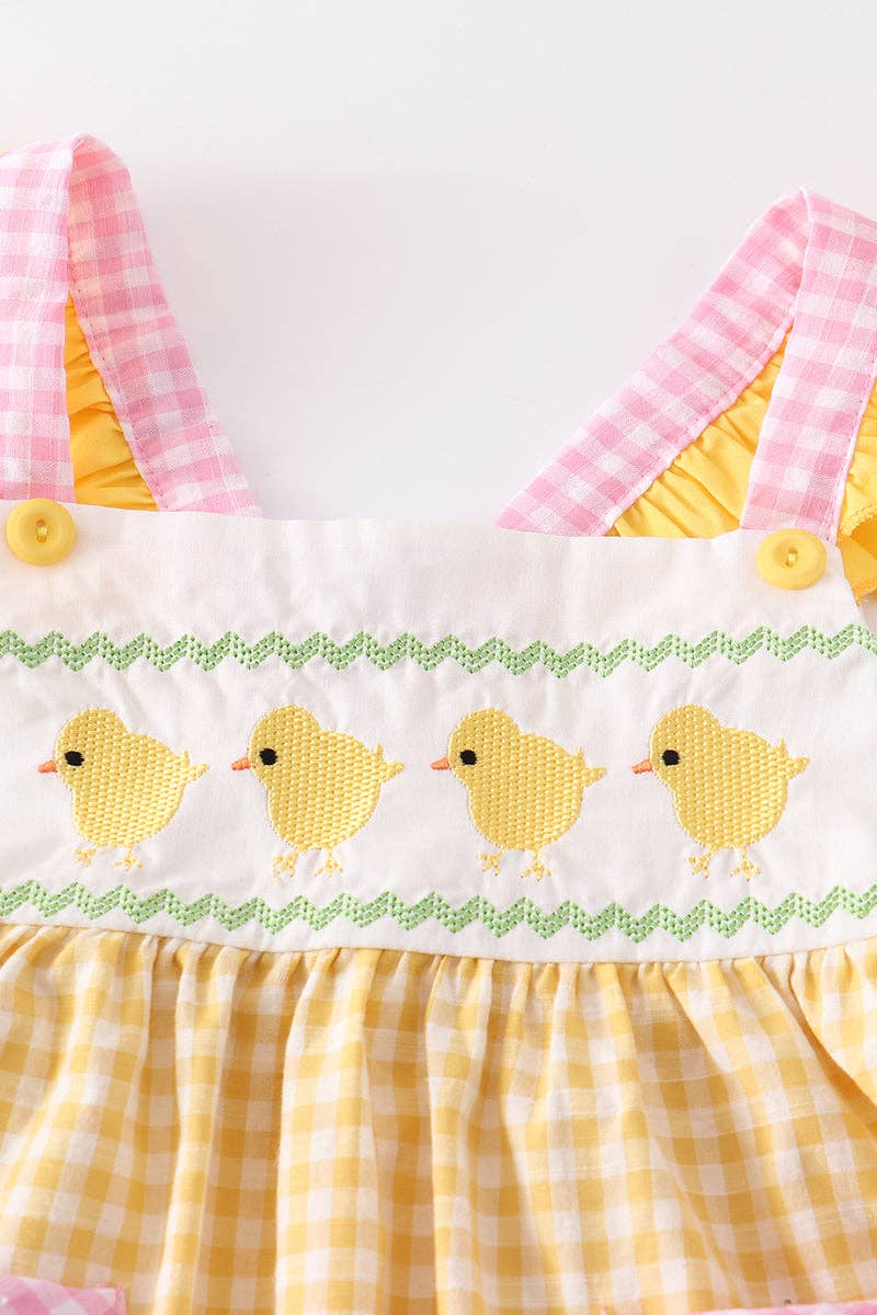 Yellow Plaid Chicken Applique Girl Set Easter