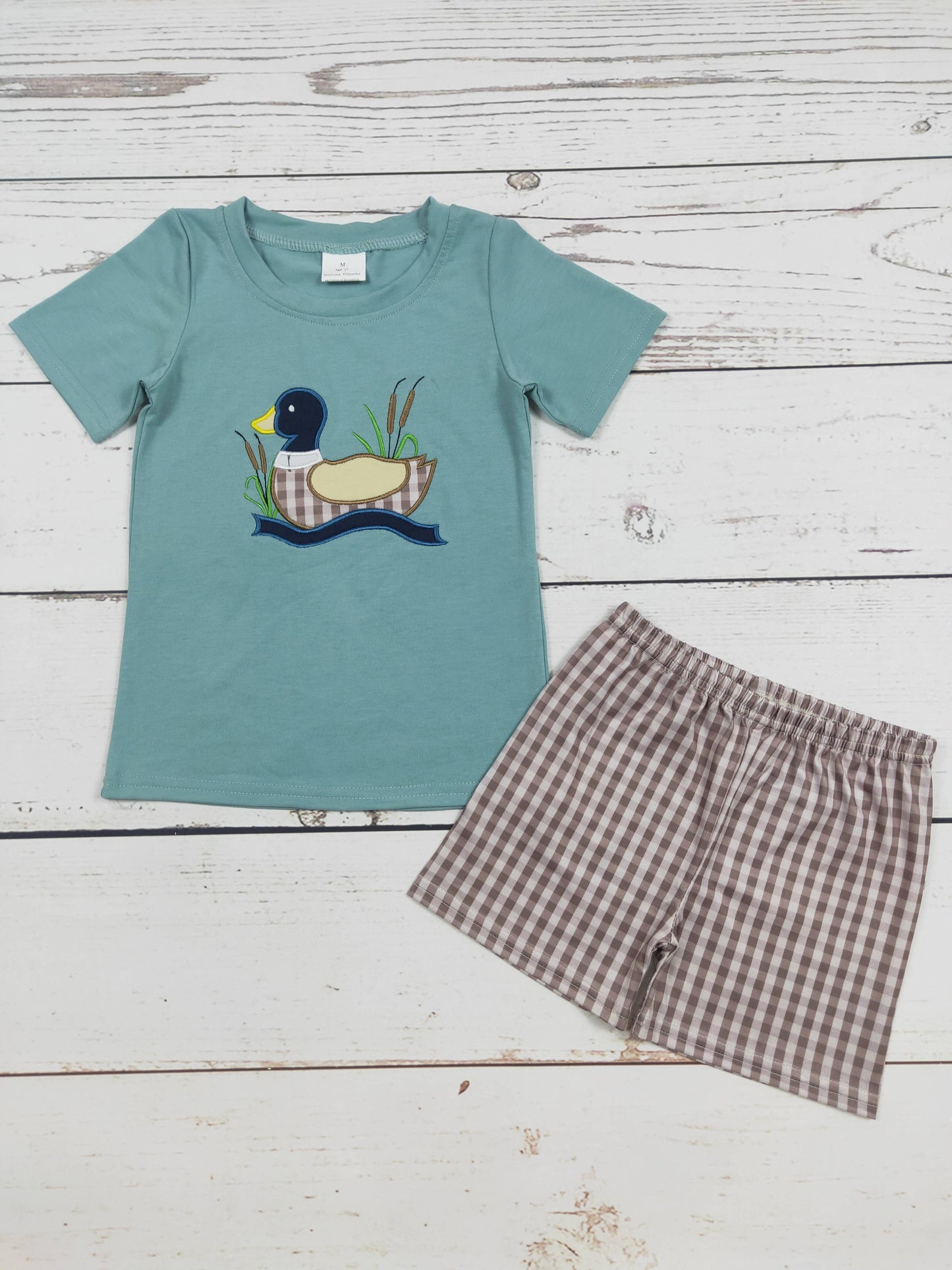 Boys Checkered Duck Appliqué Top Shorts Set