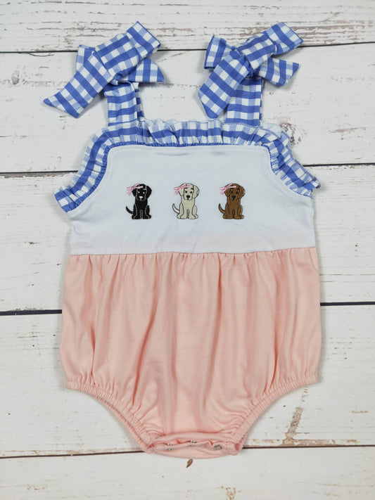 Baby Girl Bow Dog Appliqué Romper