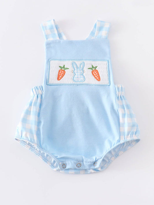 Blue Stripe Rabbit Applique Boy Romper