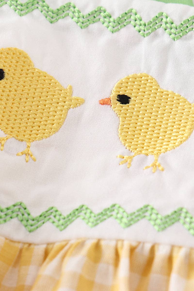 Yellow Plaid Chicken Applique Boy Romper Easter