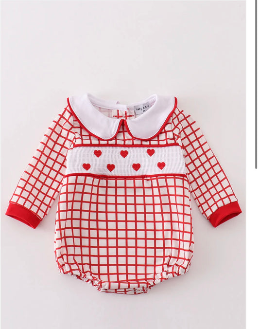 Boys Valentine Heart Smocked Bubble