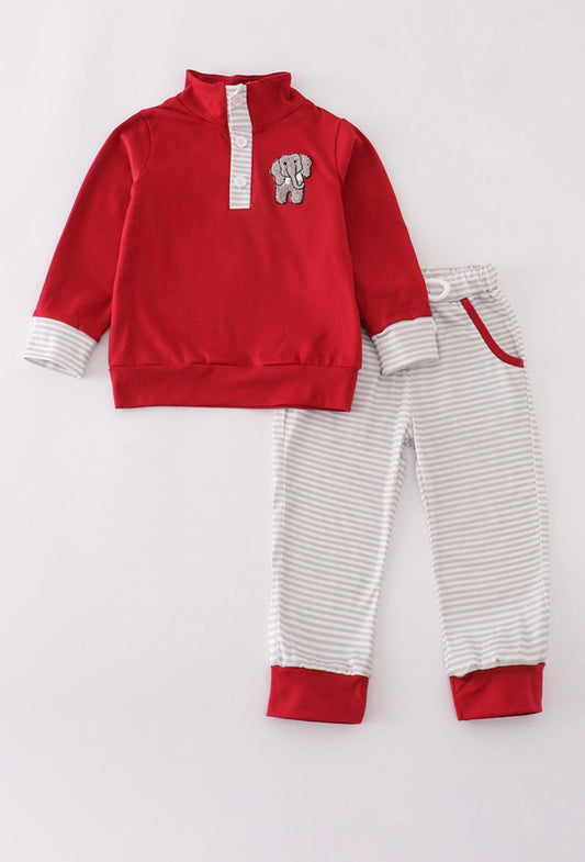 Boy striped Alabama elephant French knot pants set