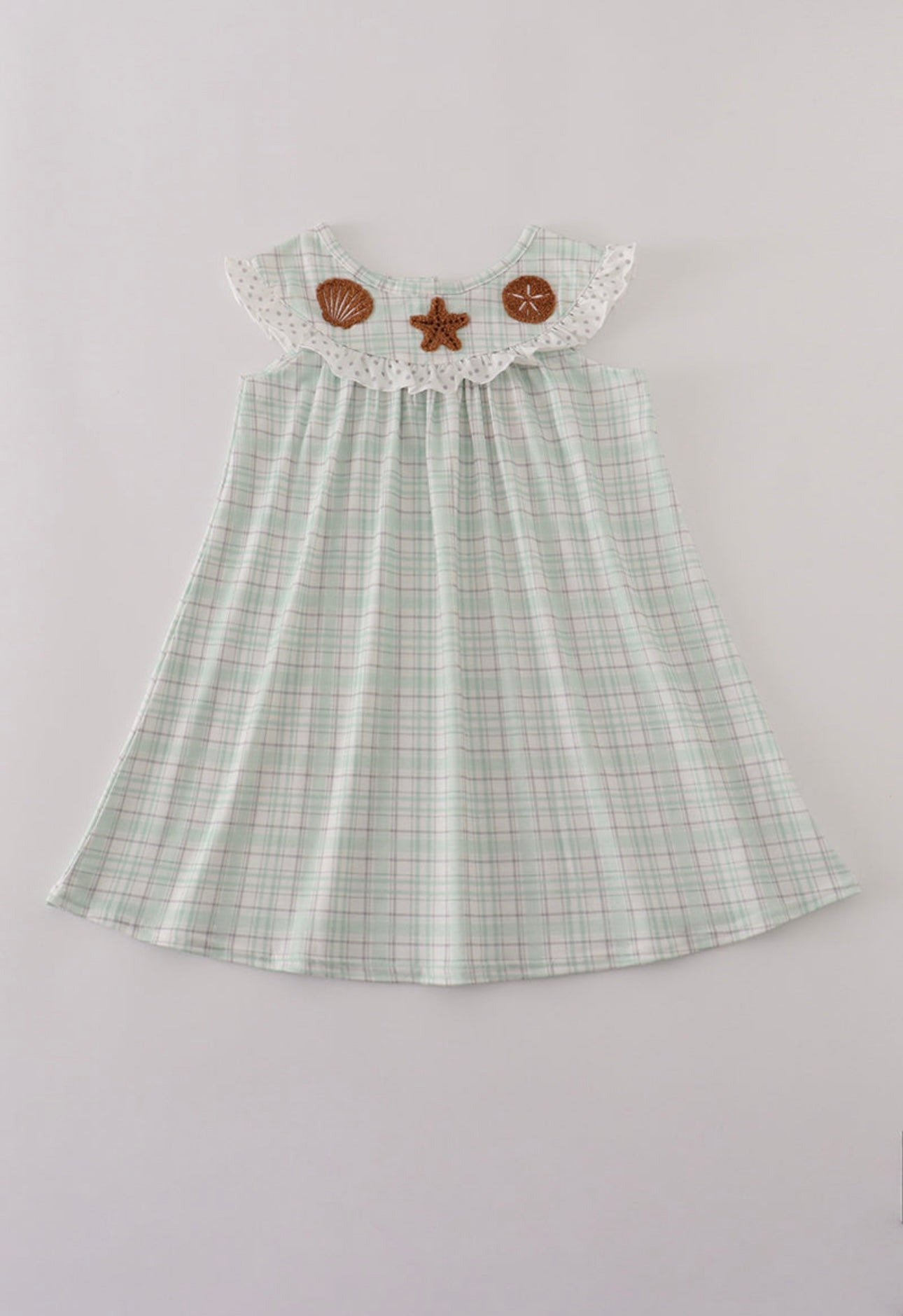 Girl Green plaid seashell ruffle dress