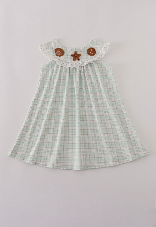 Girl Green plaid seashell ruffle dress