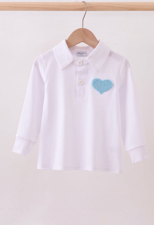 Boy Blue heart French knot polo