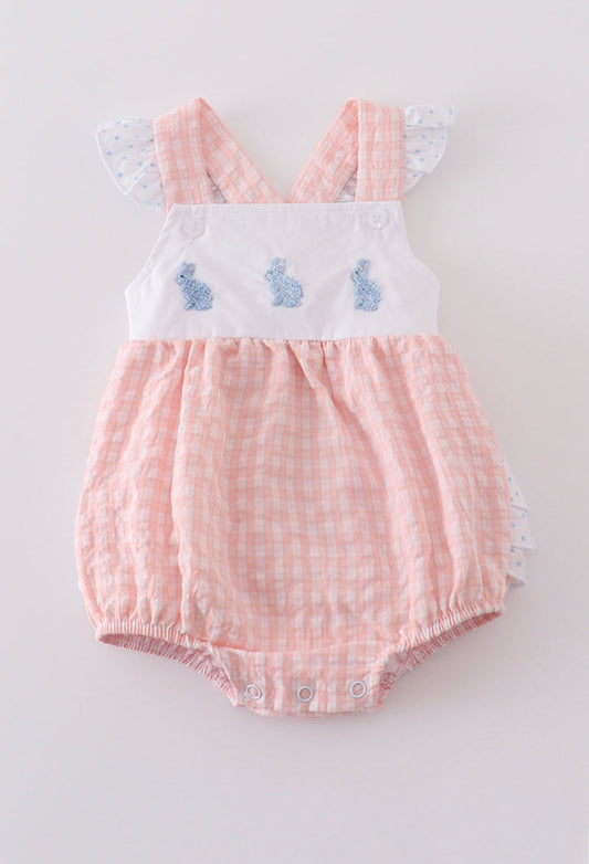 Girl Pink gingham French knot bunny bubble