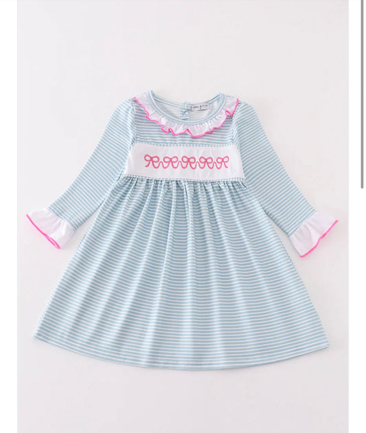 Girls Blue Bow Dress