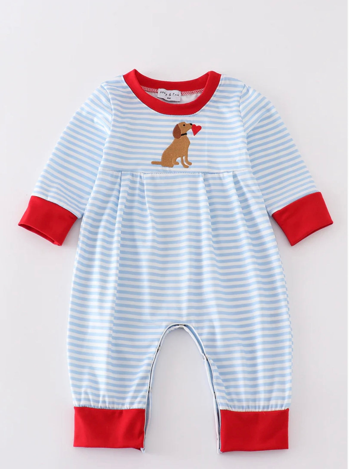 Boys Valentine Blue Stripe Romper