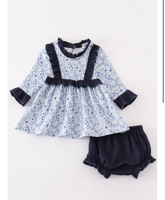 Girls Blue Floral Set