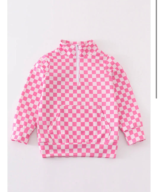 Girls Pink Checkered Pullover