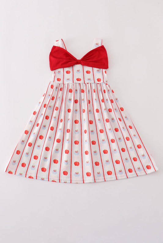 Girl red apple bow dress