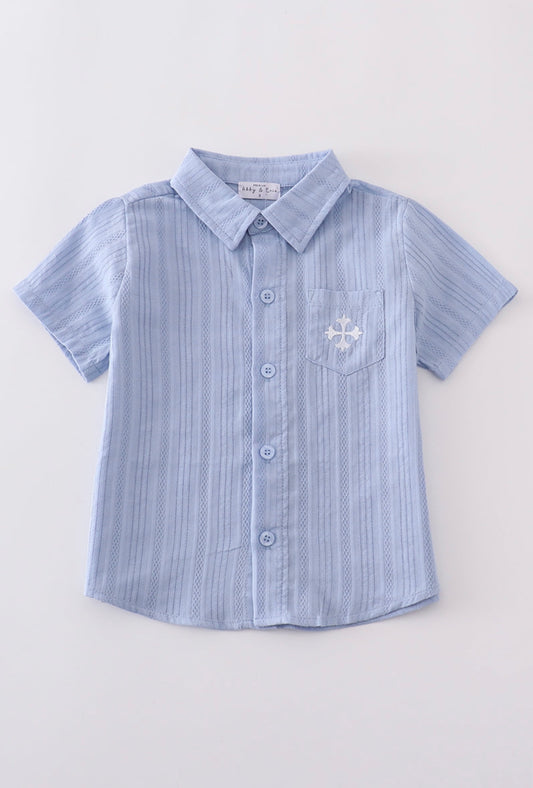 Boy Blue Cross embroidery button down