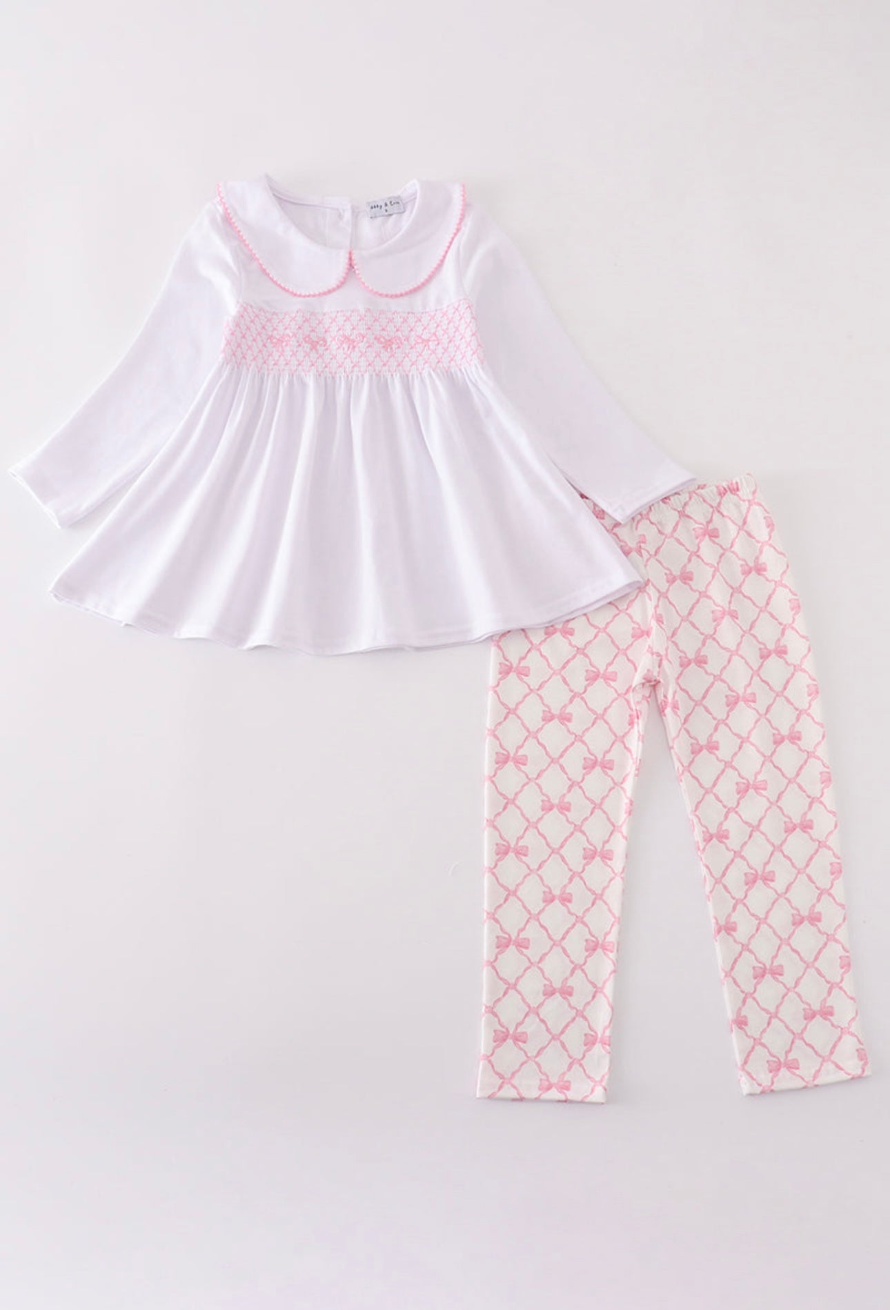 Girl Pink bow smocked pants set