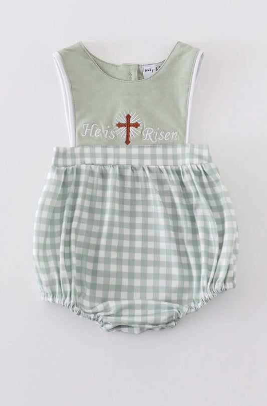 (Sale) Boys Green gingham Easter bubble