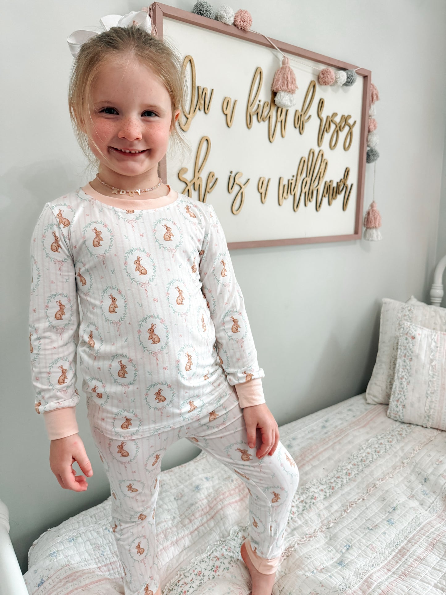 Pink Vintage Bunny Girls Two Piece Set