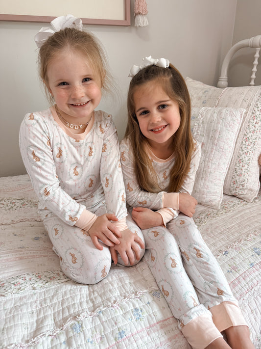 Pink Vintage Bunny Girls Two Piece Set