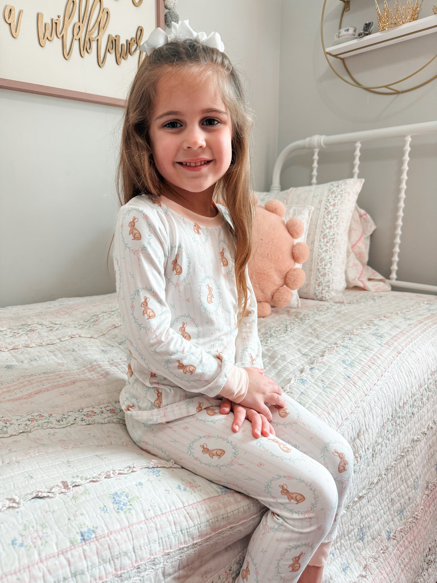 Pink Vintage Bunny Girls Two Piece Set
