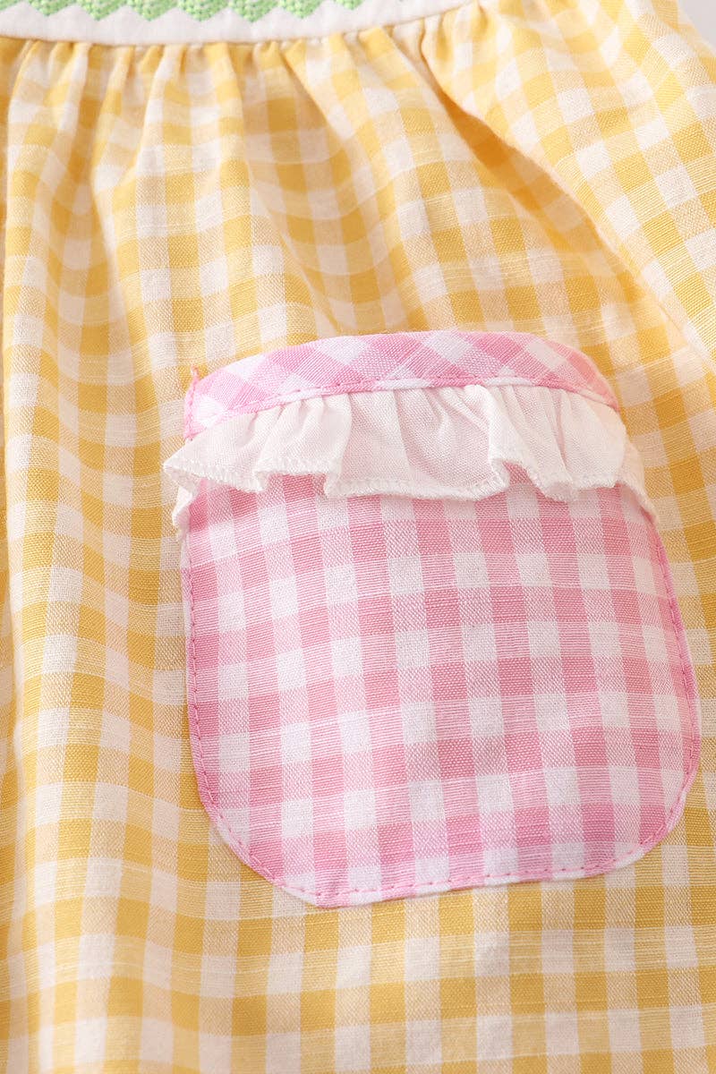 Yellow Plaid Chicken Applique Girl Set Easter